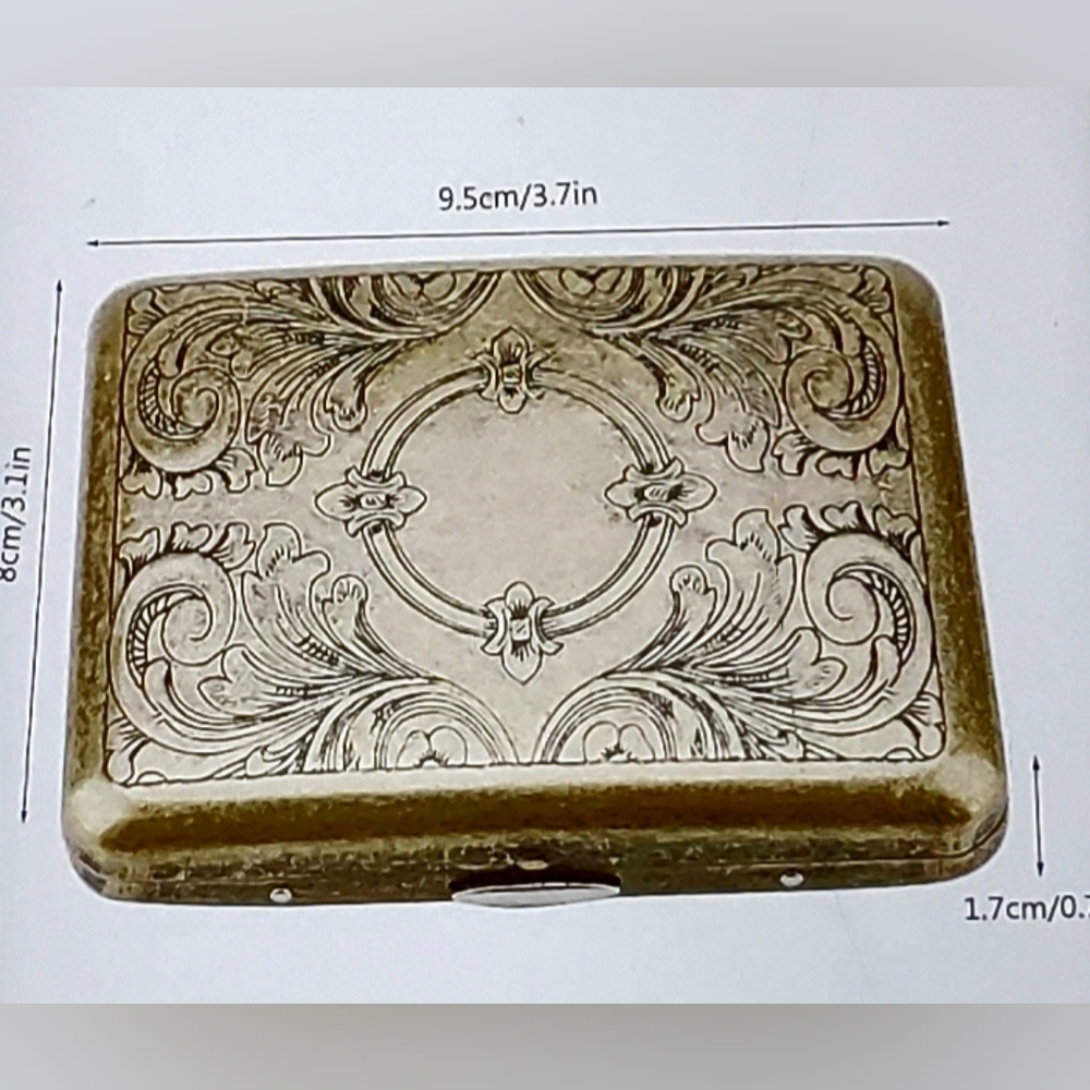 NIB! Vintage Style Bronze Etched Cigarette Case or Business Card Holder - Picture 3 of 4